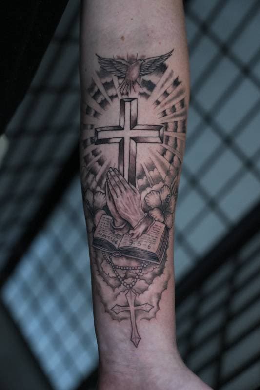 Praying Cross in Black and Grey Realism